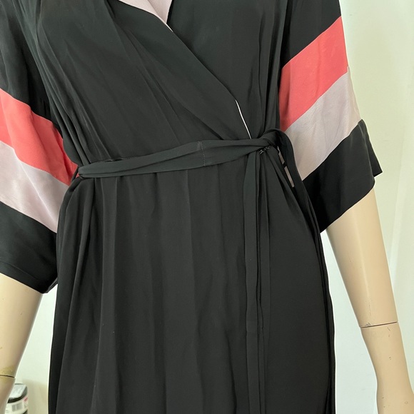 Vintage 40s Saybury Robe Dressing Gown Tricolor Black Peachy Coral Lavender S - Picture 6 of 16